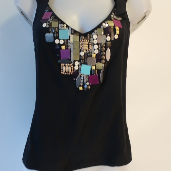 Womens Nanette Lepore 100% Silk Black Beaded Halter Tank Top 6 * - Picture 2 of 5
